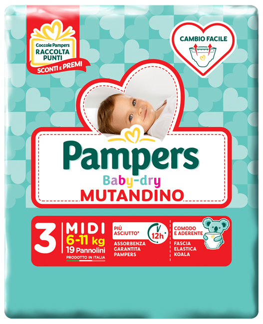 PAMPERS BABY DRY MUTANDINA MIDI SMALL PACK 19 PEZZI - Farmaciapacini.it