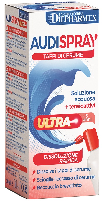 AUDISPRAY ULTRA +3 ANNI SOLUZIONE ACQUOSA + TENSIOATTIVI SPRAY TAPPI DI CERUME 20 ML - Farmaciapacini.it