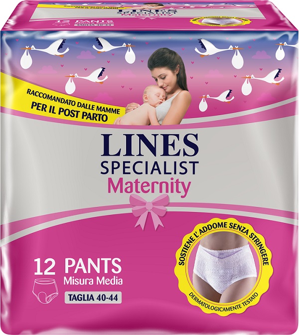LINES SPECIALIST MATERNITY MUTANDINA ASSORBENTE PER PERDITE POST PARTO MISURA MEDIUM 12 PEZZI - Farmaciapacini.it