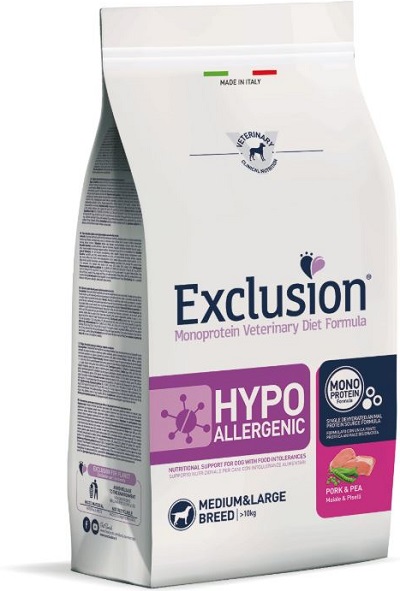 EXCLUSION MONOPROTEIN VETERINARY DIET FORMULA DOG HYPOALLERGENIC PORK AND PEA MEDIUM/LARGE 12 KG DRY - Farmaciapacini.it