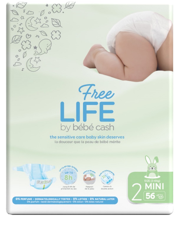 FREELIFE BY BEBECASH PANNOLINO MINI TAGLIA 2 3-6 KG GIROVITA 30-48 CM 56 PEZZI - Farmaciapacini.it