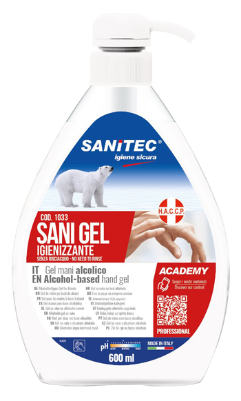 GEL IGIENIZZANTE MANI ALCOLICO 70% PRONTO ALL'USO SANI GEL SANITEC 600 ML USO PROFESSIONALE - Farmaciapacini.it