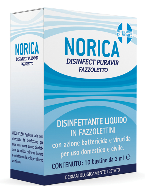 NORICA DISINFECT PURAVIR FAZZOLETTO 10 BUSTINE DA 3 ML - Farmaciapacini.it