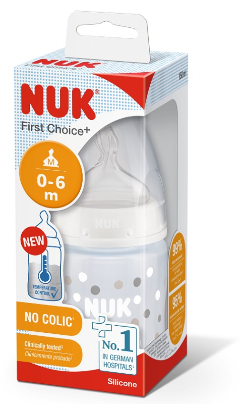 NUK BIBERON FIRST CHOICE+ TEMPERATURE CONTROL IN POLIPROPILENE DA 150 ML TETTARELLA SILICONE 0-6 MESI - Farmaciapacini.it