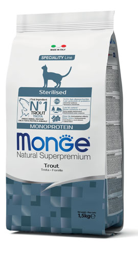 MONGE CAT STERILIZED MONOPROTEIN TROTA 1,5 KG - Farmaciapacini.it