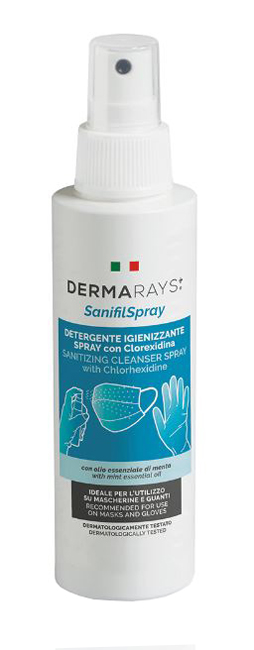 DERMARAYS SANIFIL SPRAY DETERGENTE IGIENIZZANTE SPRAY CON CLOREXIDINA PER MASCHERINE E GUANTI 100 ML - Farmaciapacini.it