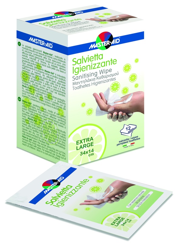 MASTER-AID SAVIETTA IMPREGNATA DI SOLUZIONE IGIENIZZANTE XL 12 PEZZI - Farmaciapacini.it