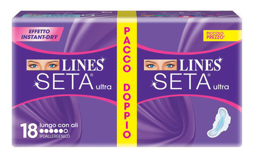 LINES SETA ULTRA ASSORBENTE LUNGO CON ALI 18 PEZZI - Farmaciapacini.it