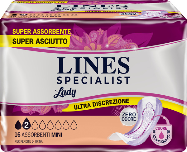 PANNOLONE SAGOMATO LINES SPECIALIST MINI 16 PEZZI - Farmaciapacini.it