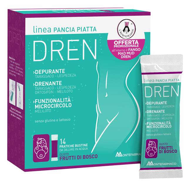 PANCIA PIATTA DREN FRUTTI DI BOSCO 14 BUSTINE STICK PACK + FANGO ATTIVO CELLULITE 100 ML OMAGGIO - Farmaciapacini.it