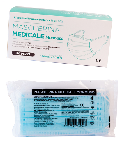 MASCHERINA MEDICALE MONOUSO 50 PEZZI - Farmaciapacini.it