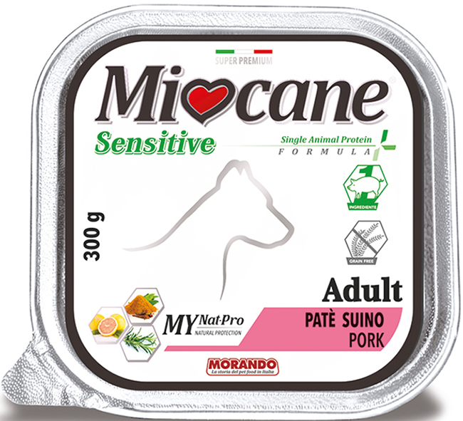 MIOCANE SENSITIVE SINGLE ANIMAL PROTEIN FORMULA ADULT PATE' PROSCIUTTO 300 G - Farmaciapacini.it