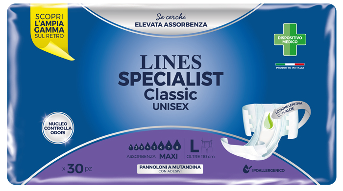 LINES SPECIALIST CLASSIC PANNOLONE MUTANDA MAXI LARGE 30 PEZZI - Farmaciapacini.it