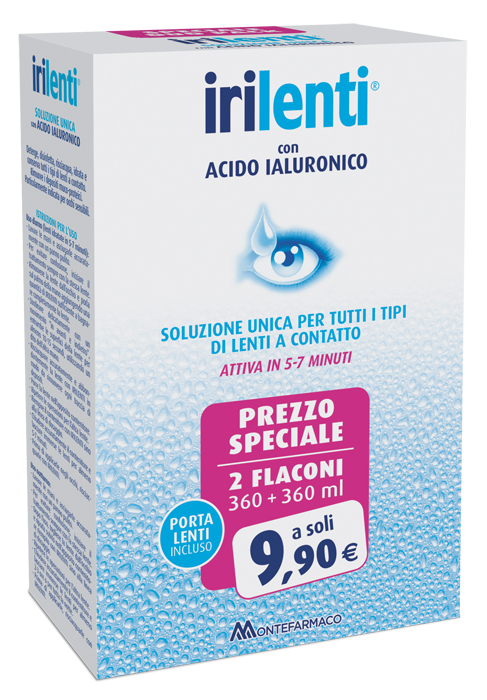 SOLUZIONE UNICA PER LENTI A CONTATTO IRILENTI CON ACIDO IALURONICO 2 FLACONI DA 360 ML + 360 ML - Farmaciapacini.it