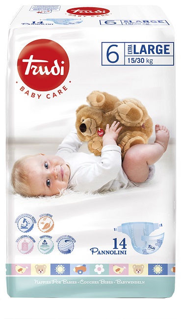 TRUDI BABY CARE PANNOLINO BAMBINI EXTRALARGE 15/30 KG 14 PEZZI - Farmaciapacini.it
