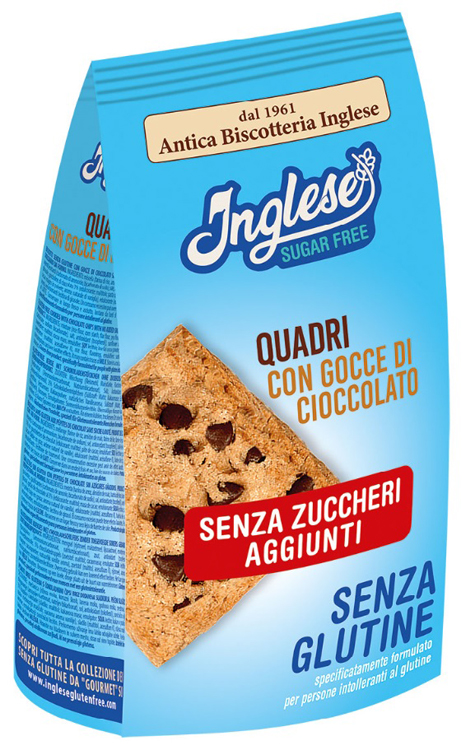INGLESE BISCOTTI QUADRI CON GOCCE DI CIOCCOLATO SENZA ZUCCHERI AGGIUNTI 300 G - Farmaciapacini.it