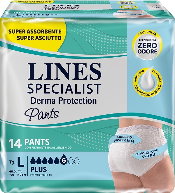 PANNOLONE PER INCONTINENZA LINES SPECIALIST DERMA PANTS PLUS L 14 PEZZI - Farmaciapacini.it
