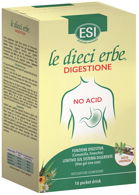 ESI LE DIECI ERBE DIGESTIONE NO ACID 16 POCKET DRINK GUSTO LIQUIRIZIA 20 ML - Farmaciapacini.it