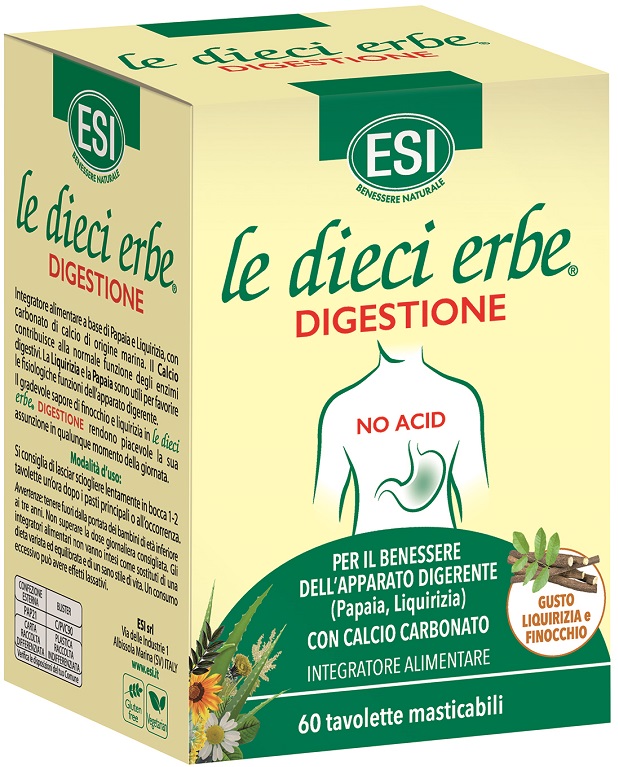 ESI LE DIECI ERBE DIGESTIONE NO ACID 60 TAVOLETTE MASTICABILI - Farmaciapacini.it