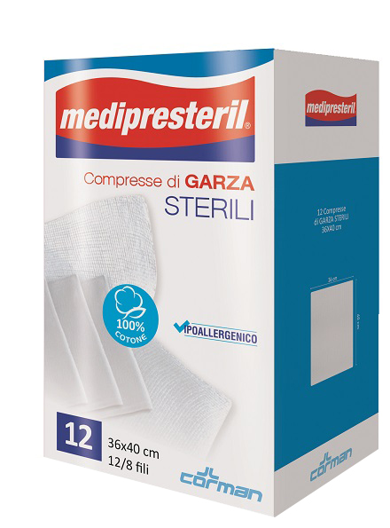 GARZA COMPRESSA MEDIPRESTERIL 12/8 FU 36X40CM 12 PEZZI - Farmaciapacini.it