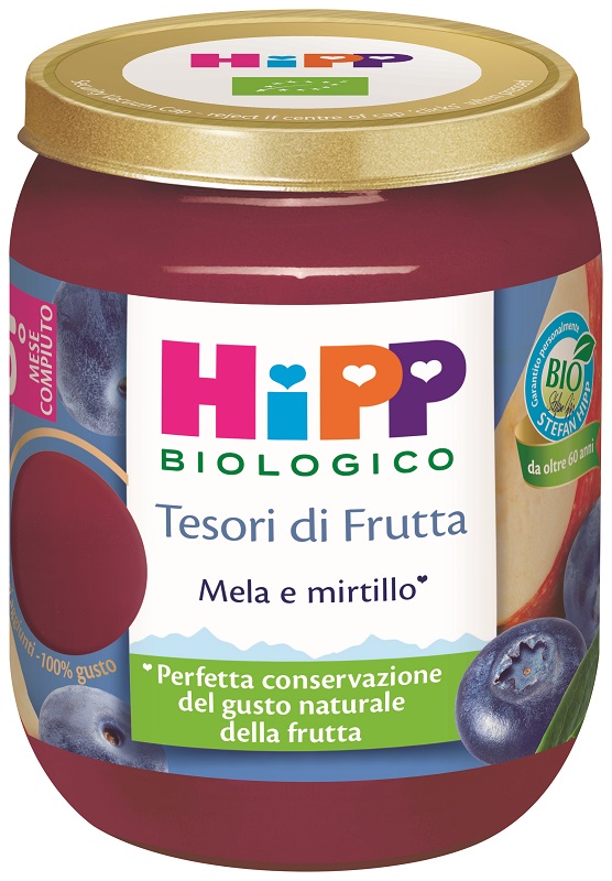 HIPP TESORI FRUTTA MELA MIRTILLO 160 G - Farmaciapacini.it