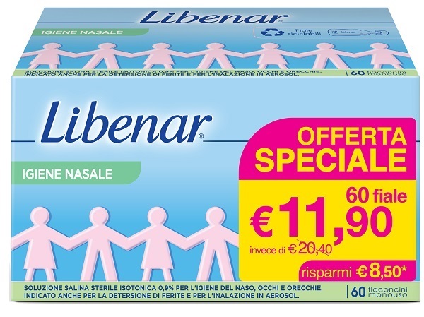 SOLUZIONE SALINA ISOTONICA 0,9% LIBENAR PER IGIENE NASALE 60 FLACONCINI MONOUSO X 5 ML - Farmaciapacini.it
